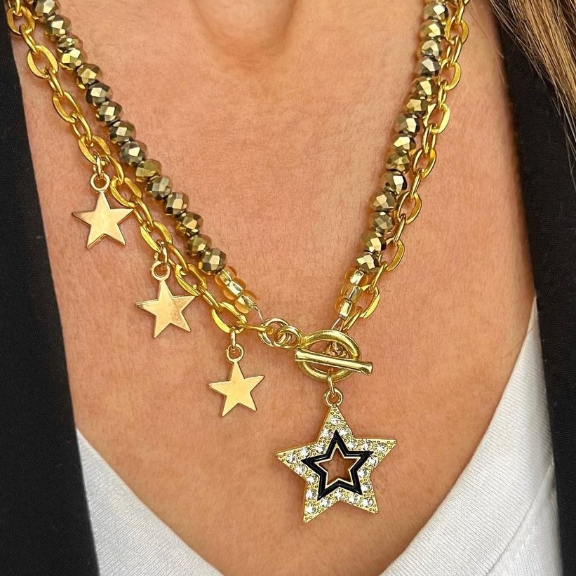 Collar golden con brillos y strass